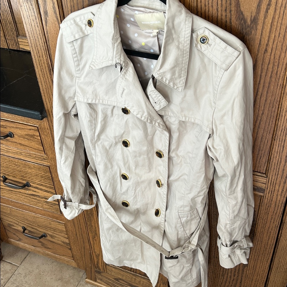 Banana Republic Trench Coat Cream Belted Tortoise Shell Gold Buttons Classic XL - Picture 3 of 7
